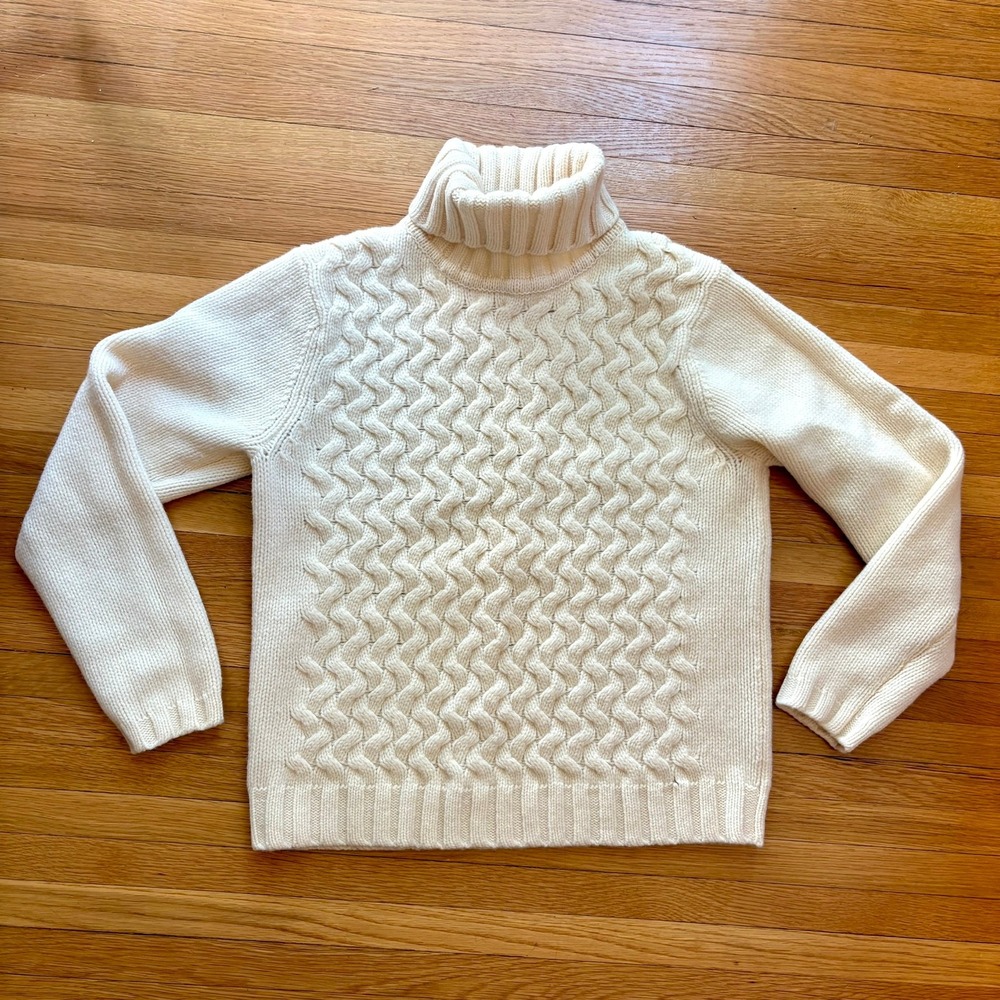 Vintage Field Gear 100% Lambswool Turtleneck Sweater Cream M Fishermancore Cozy - Picture 6 of 8